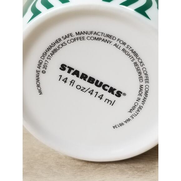 Starbucks Mermaid Logo Coffee Mug Teacup 14oz White Green 2017 Porcelain 3 3/4" - Picture 11 of 13